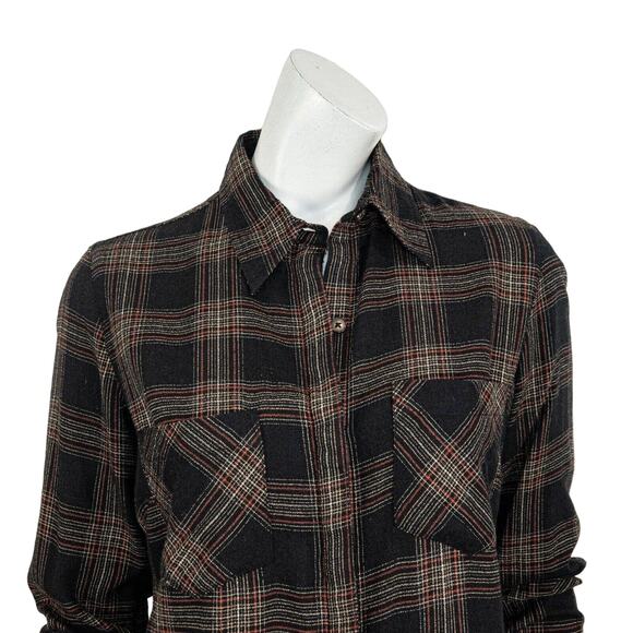 Peruvian Connection Women's Black Brown Plaid Shirt Size XS - Picture 7 of 8